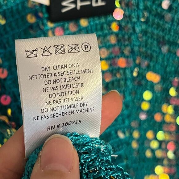 Retrofete NWT Tara Sequin Long Sleeve Crochet Mini Dress Turquoise Blue Green S - Picture 9 of 13